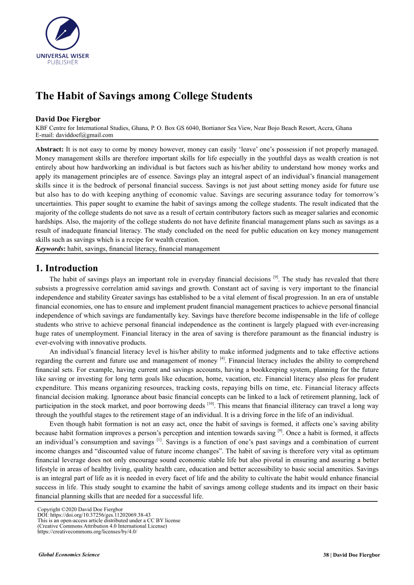 research paper about saving habits of students