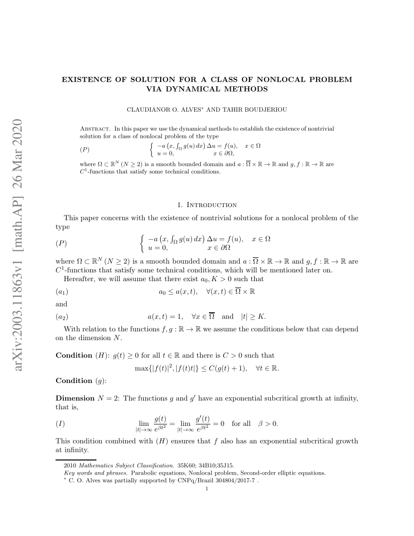 Pdf Existence Of Solution For A Class Of Nonlocal Problem Via Dynamical Methods