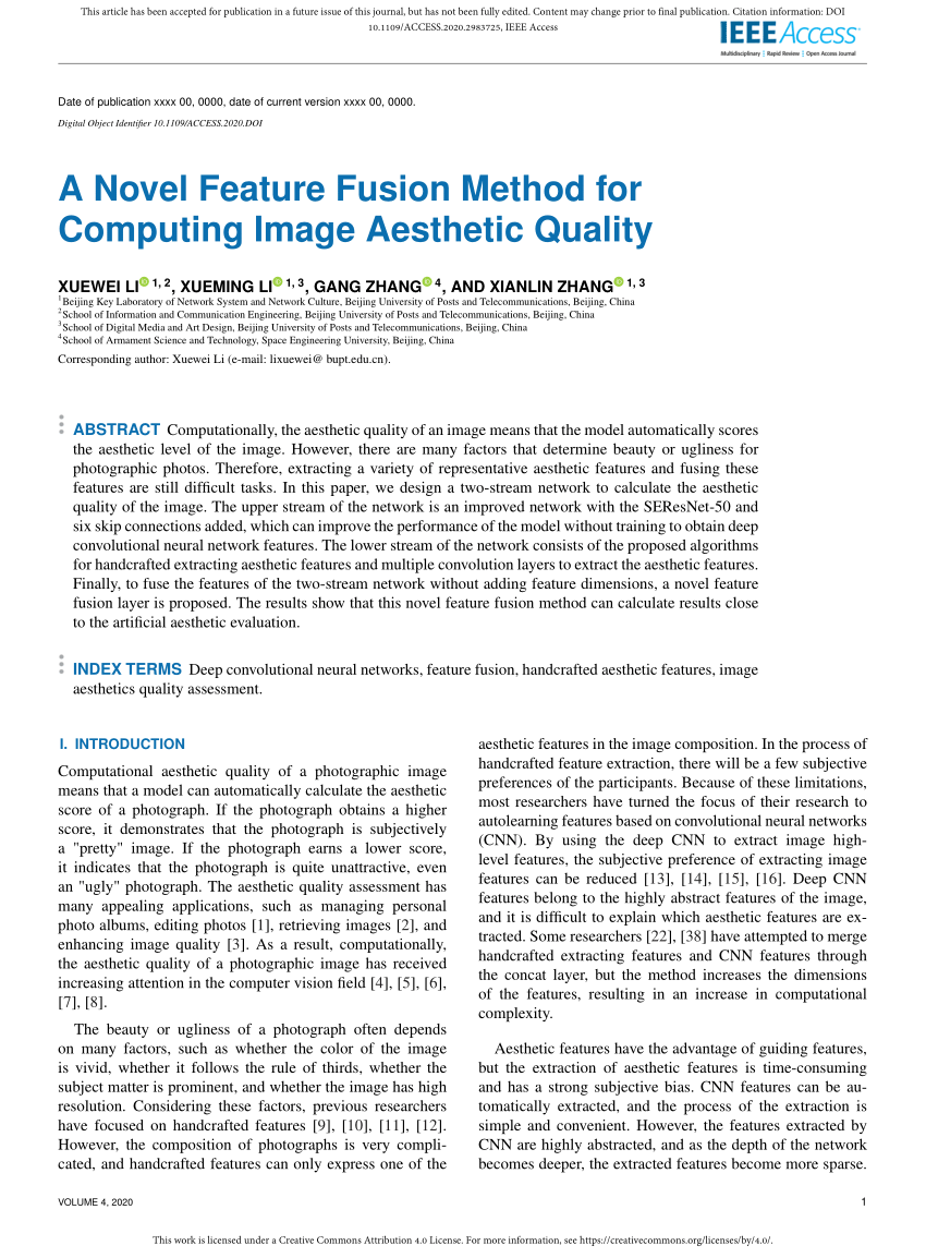 Pdf A Novel Feature Fusion Method For Computing Image Aesthetic Quality