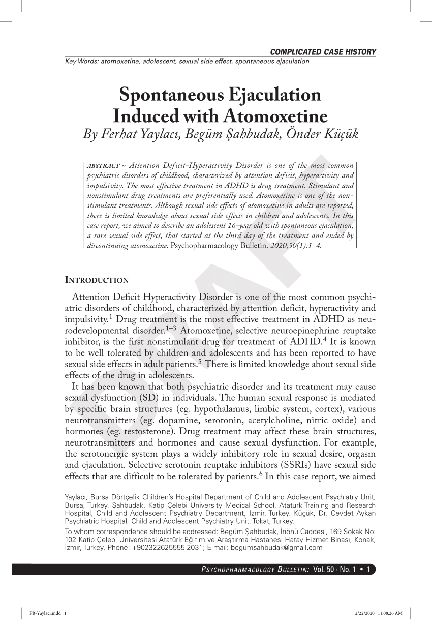 PDF Spontaneous Ejaculation Induced with Atomoxetine