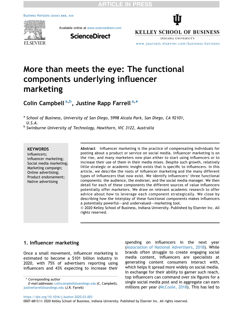 Pdf More Than Meets The Eye The Functional Components Underlying Influencer Marketing