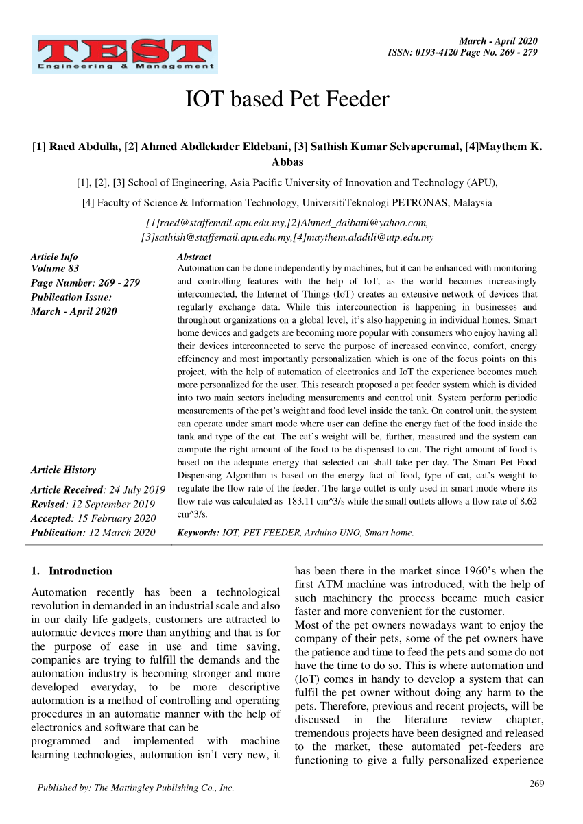 pet feeder iot project research paper