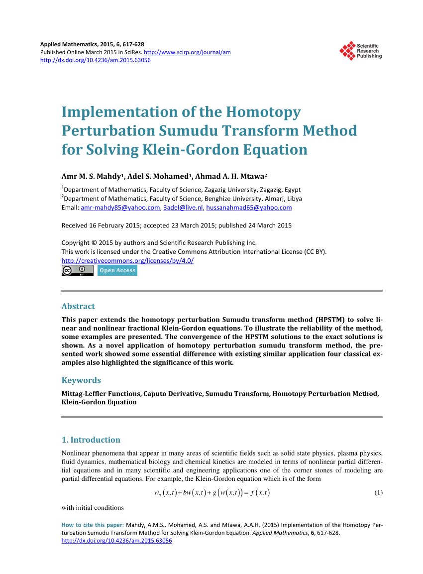 Pdf Implementation Of The Homotopy Perturbation Sumudu Transform Method For Solving Klein Gordon Equation