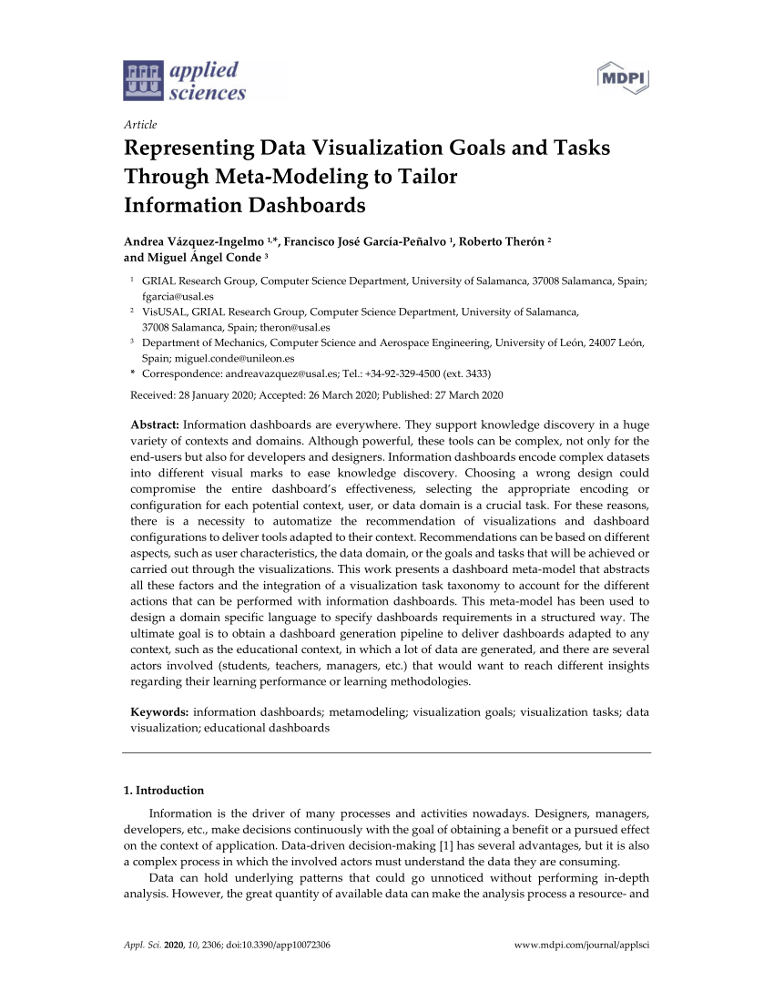 Pdf Representing Data Visualization Goals And Tasks Through Meta Modeling To Tailor Information Dashboards