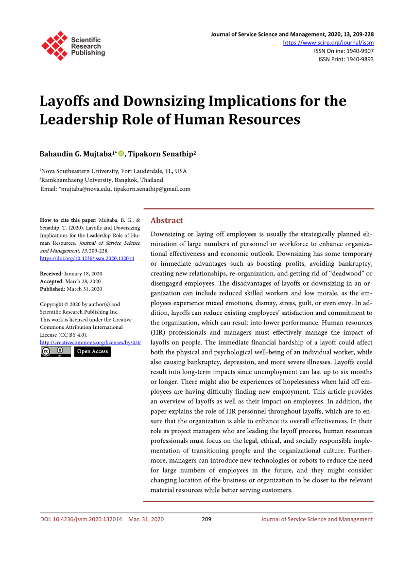 PDF) Layoffs and Downsizing Implications for the Leadership Role