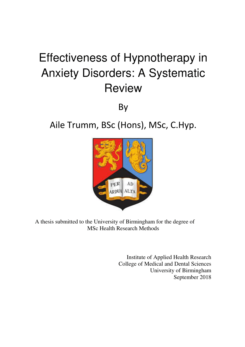 Pdf Effectiveness Of Hypnotherapy In Anxiety Disorders A Systematic Review