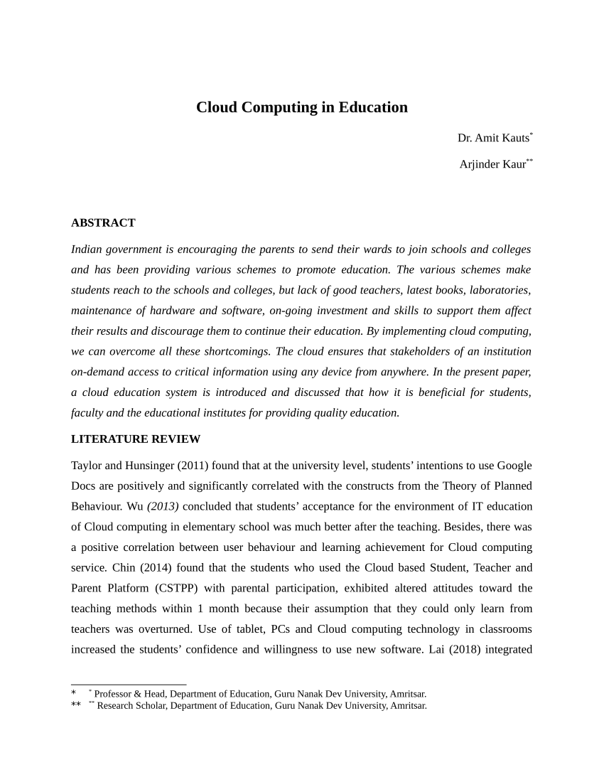 (PDF) Cloud Computing in Education