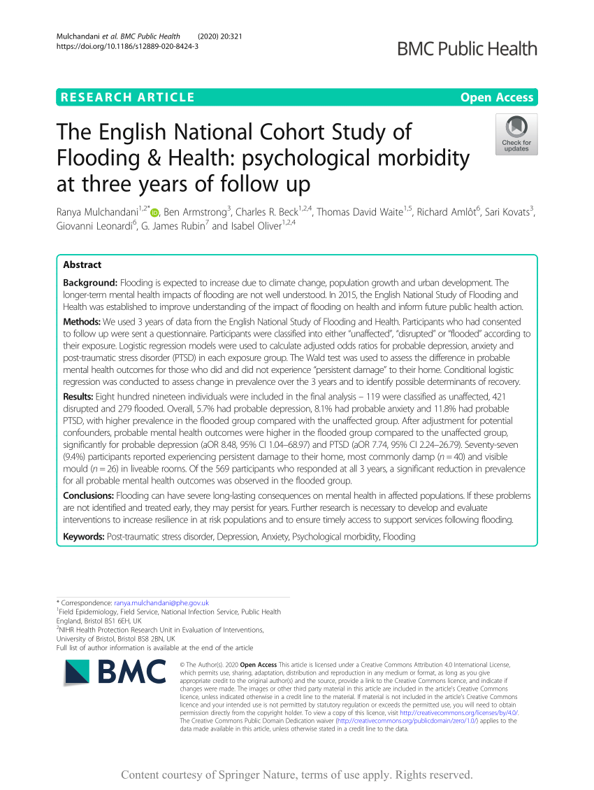Pdf The English National Cohort Study Of Flooding Health Psychological Morbidity At Three Years Of Follow Up