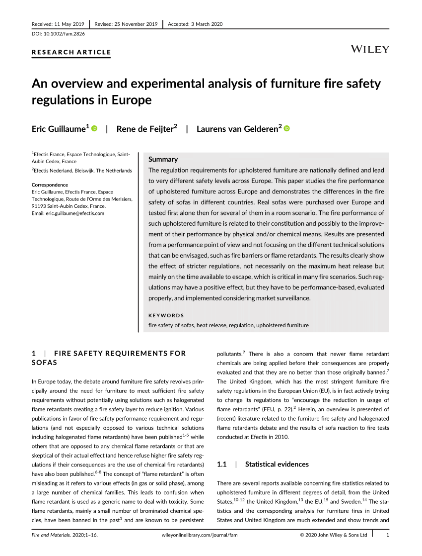 Pdf An Overview And Experimental Analysis Of Furniture Fire Safety Regulations In Europe