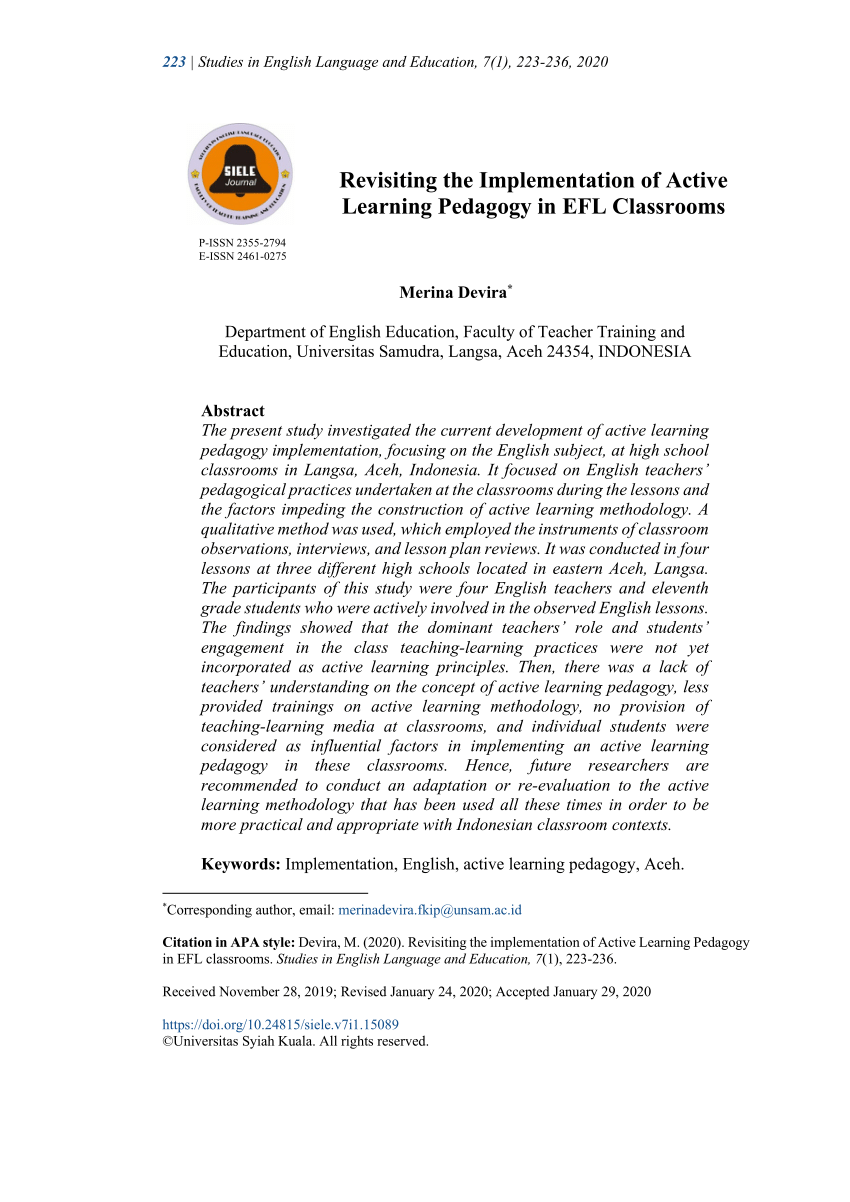 PDF) Revisiting the implementation of active learning pedagogy in ...