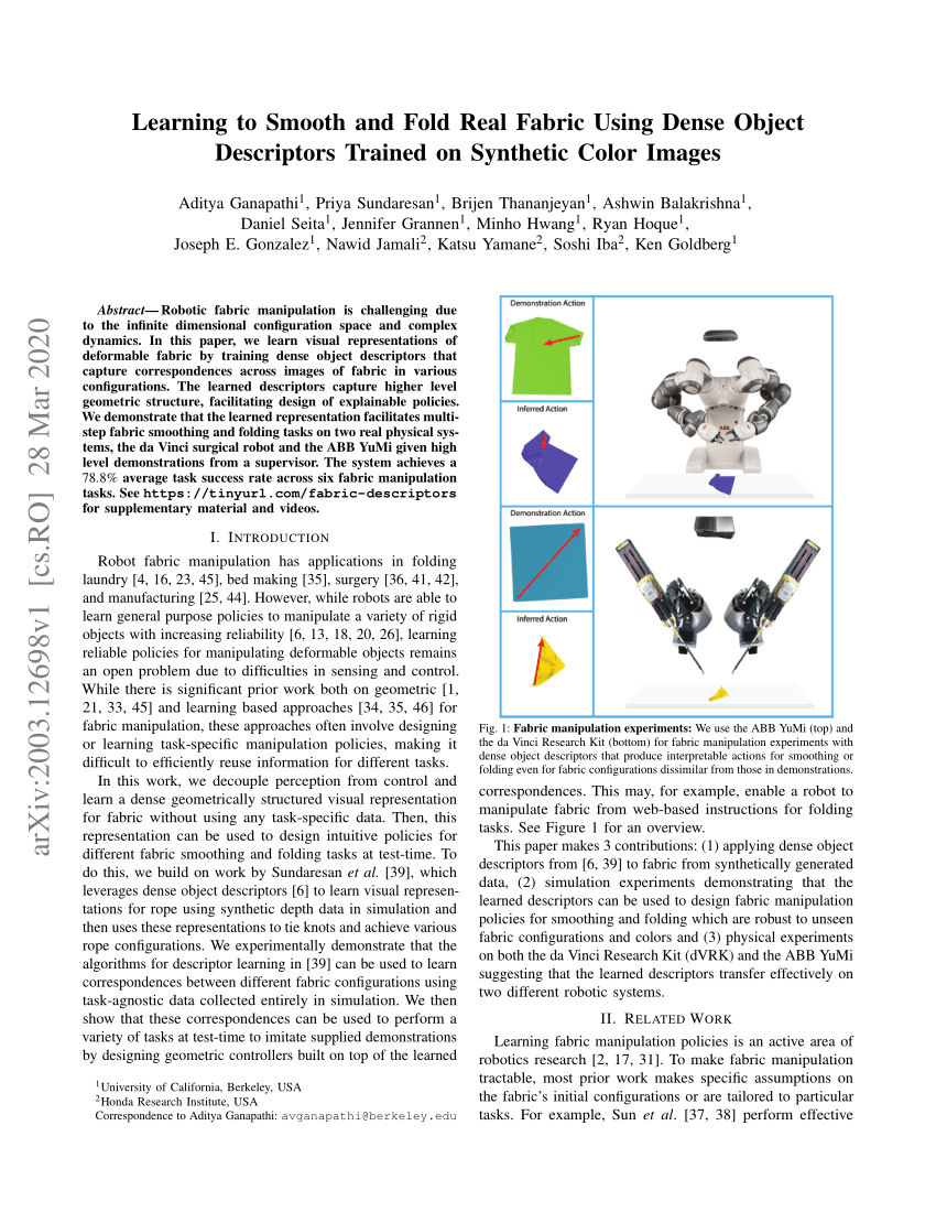 PDF) Learning to Smooth and Fold Real Fabric Using Dense Object ...