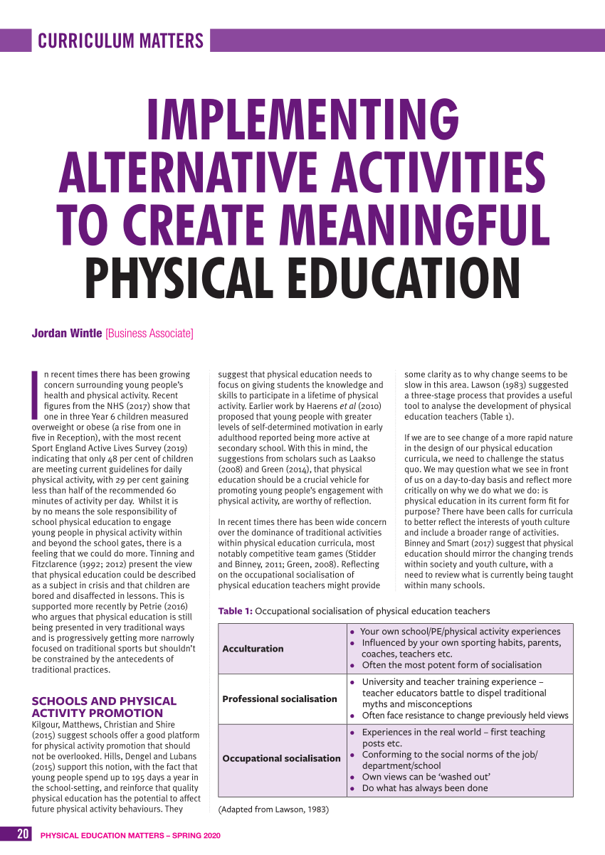 alternative assignments for physical education