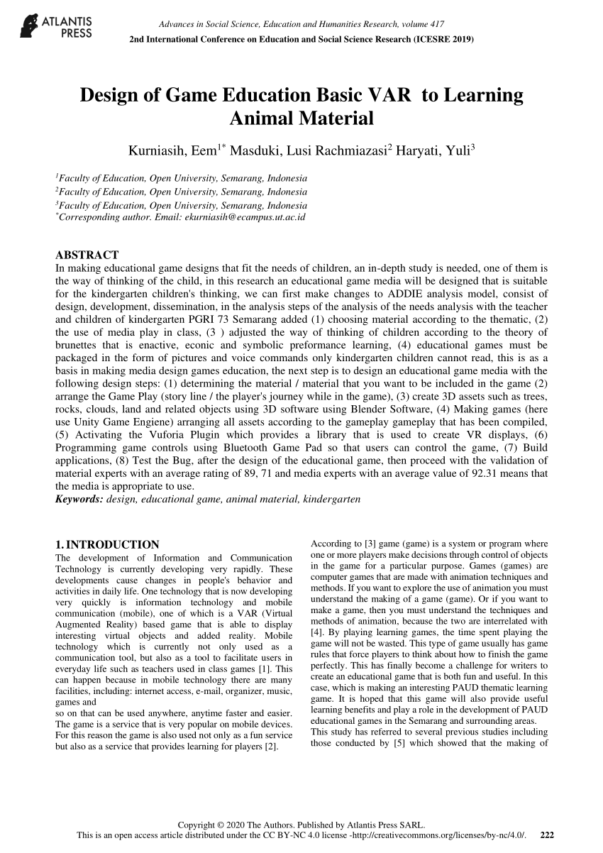 (PDF) Design of Game Education Basic VAR to Learning Animal Material