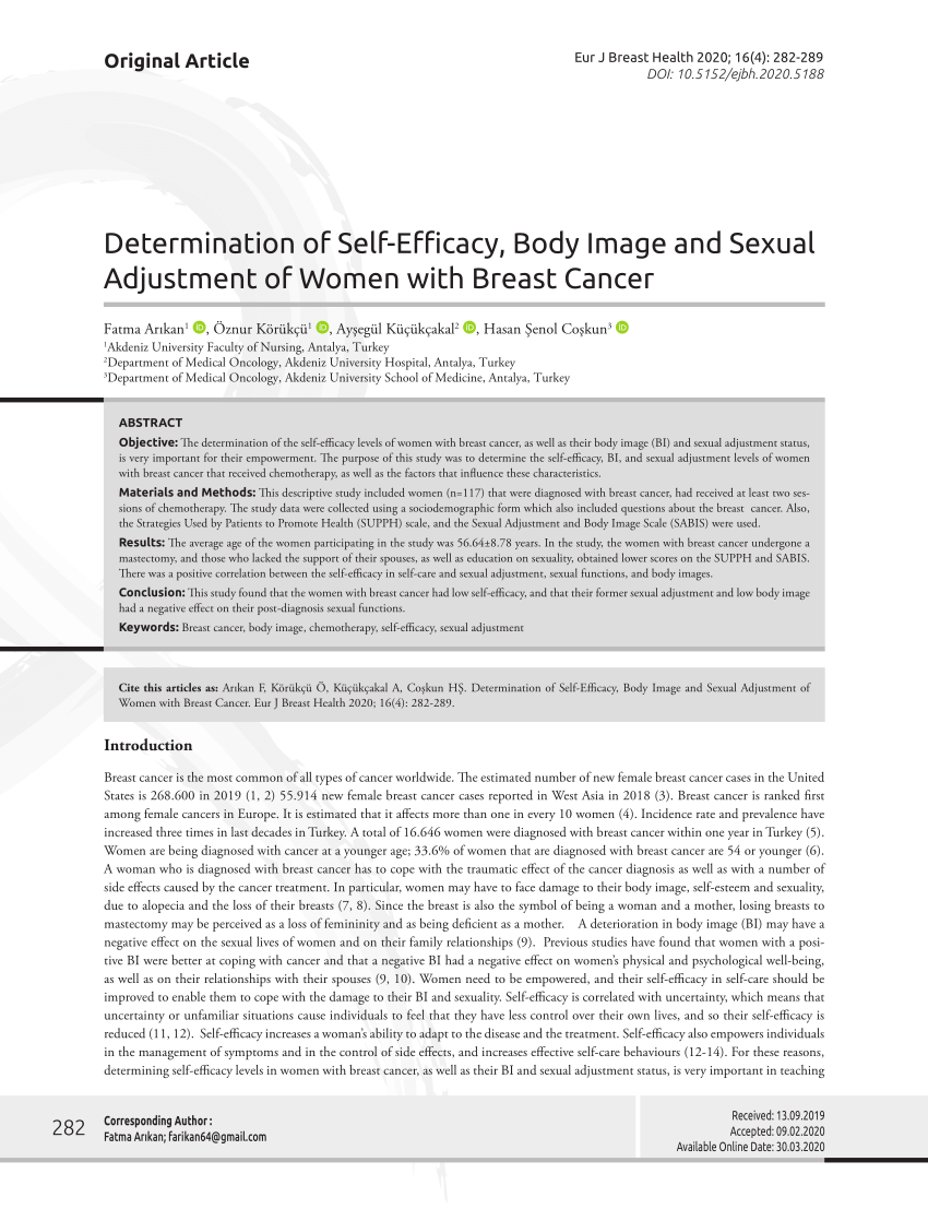 PDF Determination of Self Efficacy Body Image and Sexual