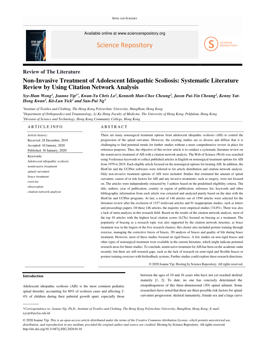 PDF) Non-Invasive Treatment of Adolescent Idiopathic Scoliosis