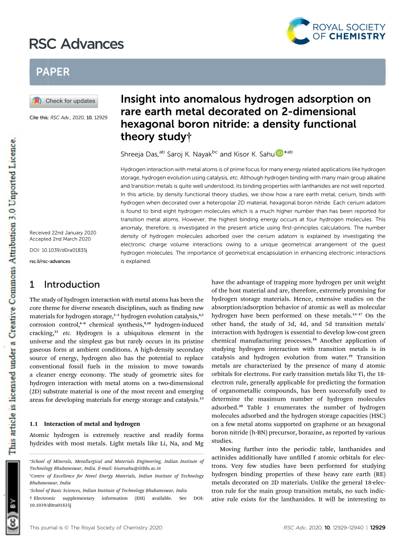 PDF) Insight into anomalous hydrogen adsorption on rare earth 