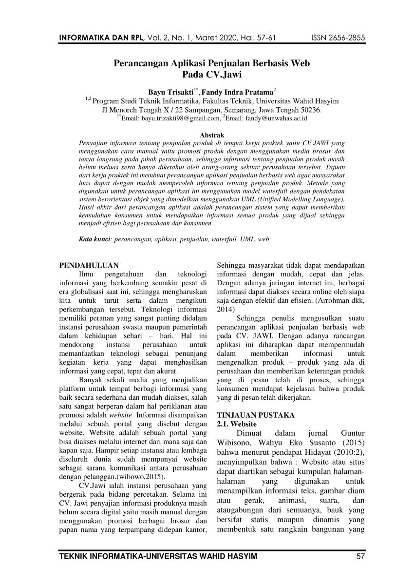 (PDF) Perancangan Aplikasi Penjualan Berbasis Web pada CV. Jawi