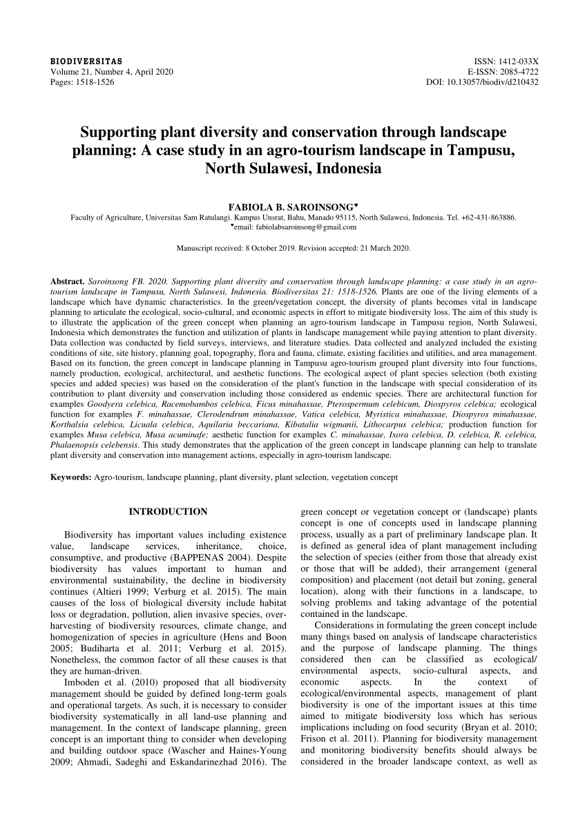 Pdf Supporting Plant Diversity And Conservation Through