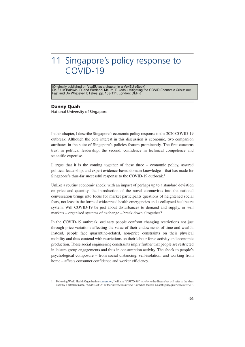 Pdf Singapore S Policy Response To Covid 19