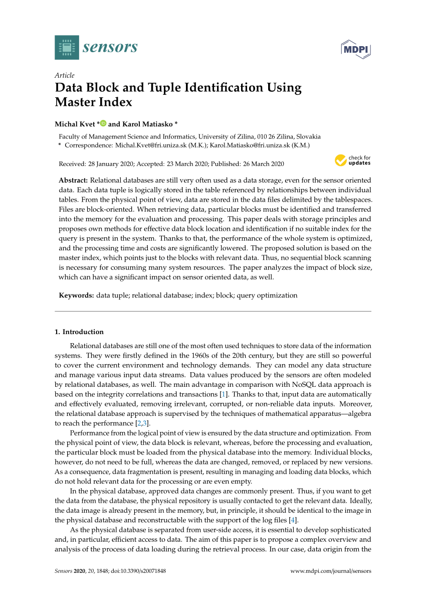 (PDF) Data Block and Tuple Identification Using Master Index