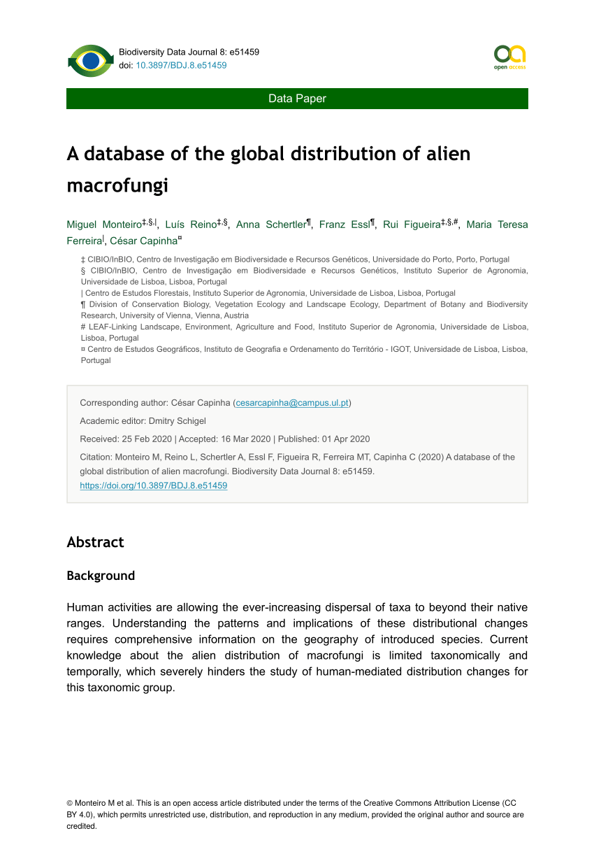 Pdf A Database Of The Global Distribution Of Alien Macrofungi