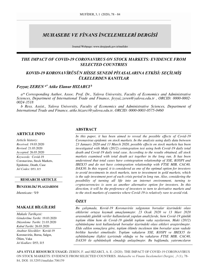 Pdf The Impact Of Covid 19 Coronavirus On Stock Markets Evidence From Selected Countries