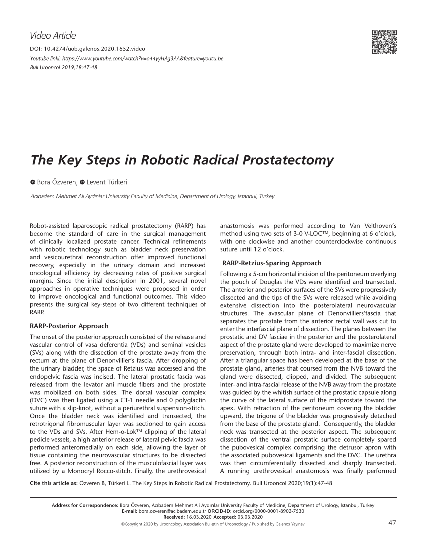 Pdf The Key Steps In Robotic Radical Prostatectomy 1136