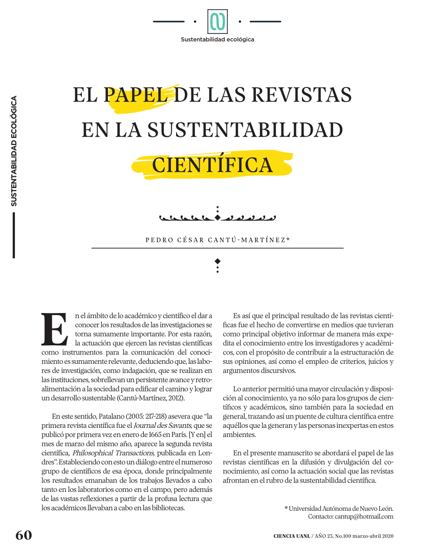 Pdf El Papel De Las Revistas En La Sustentabilidad Científica 1977