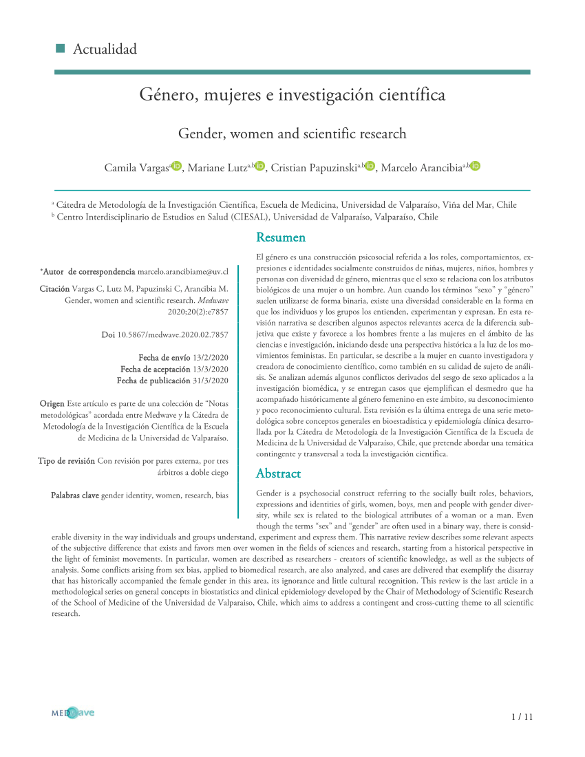 Pdf Genero Mujeres E Investigacion Cientifica