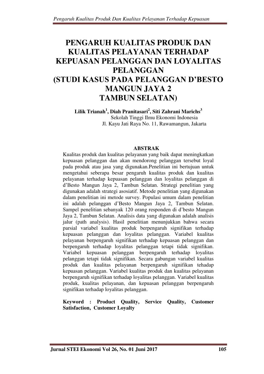 Cover Jurnal Pengaruh Kualitas Produk dan Kualitas Pelayanan