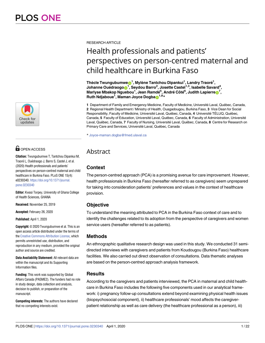 Pdf Health Professionals And Patients Perspectives On Person Centred Maternal And Child Healthcare In Burkina Faso