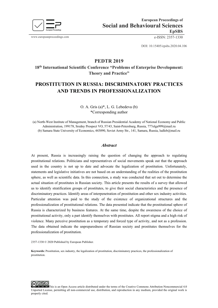 PDF) Prostitution In Russia: Discriminatory Practices And Trends In  Professionalization