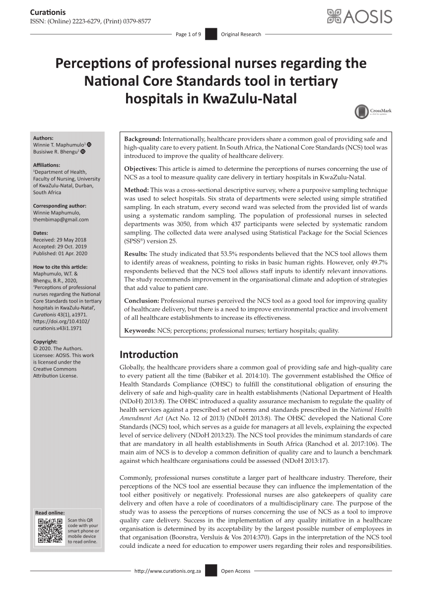 (PDF) Perceptions of professional nurses regarding the National Core Sns-Brigh10