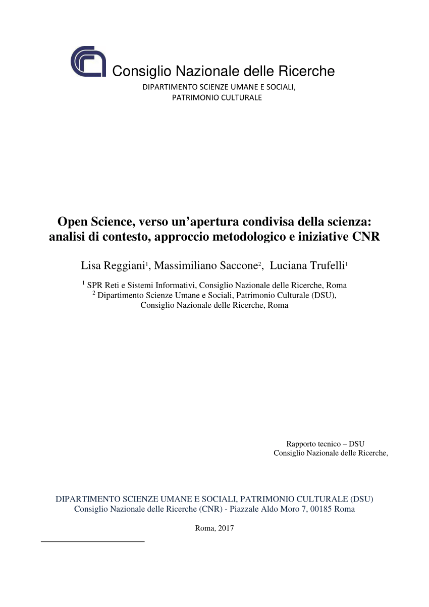 PDF) Open Science, verso un'apertura condivisa della scienza: analisi di  contesto, approccio metodologico e iniziative CNR
