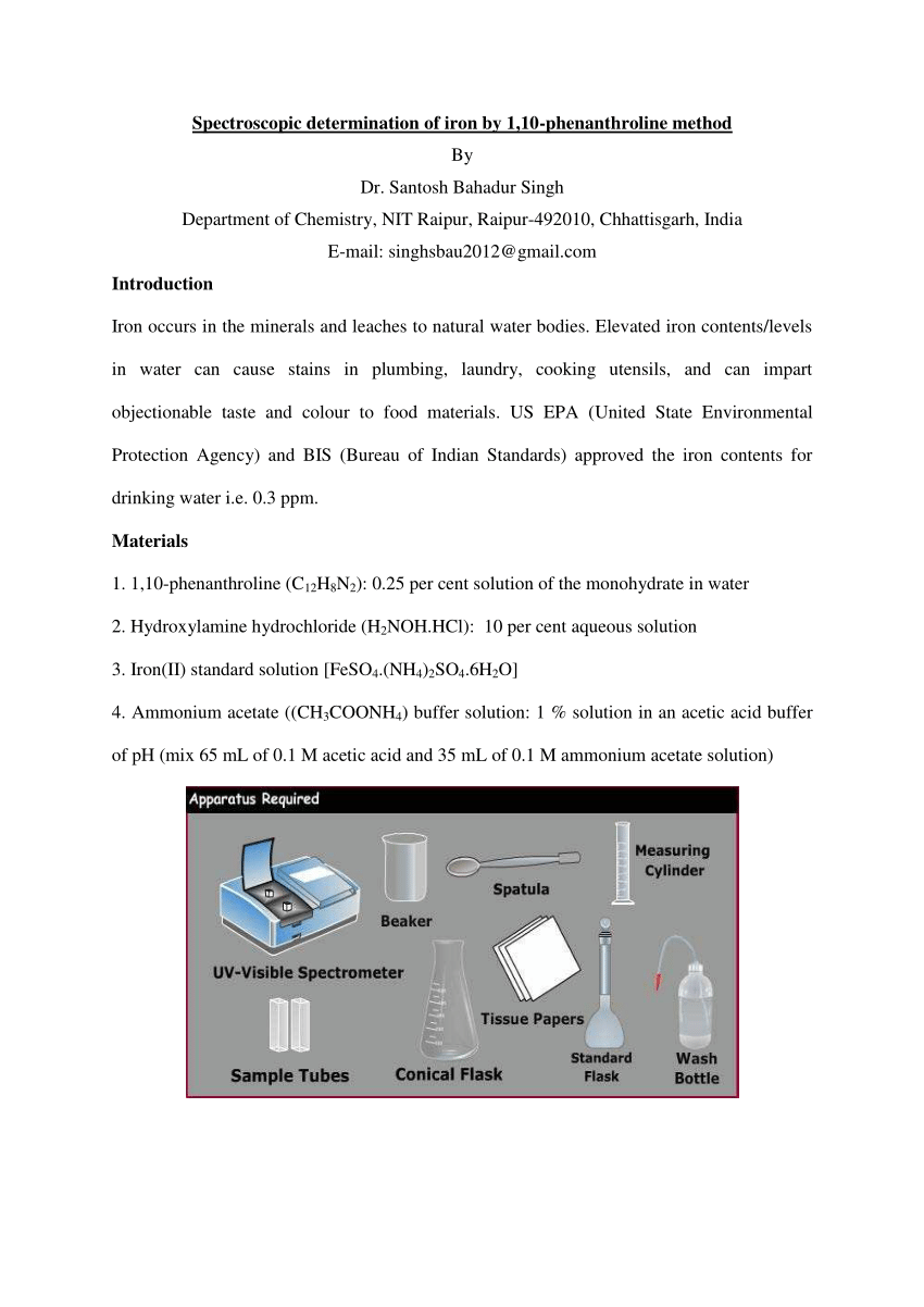 (PDF) Spectroscopic determination of iron by 1,10phenanthroline method