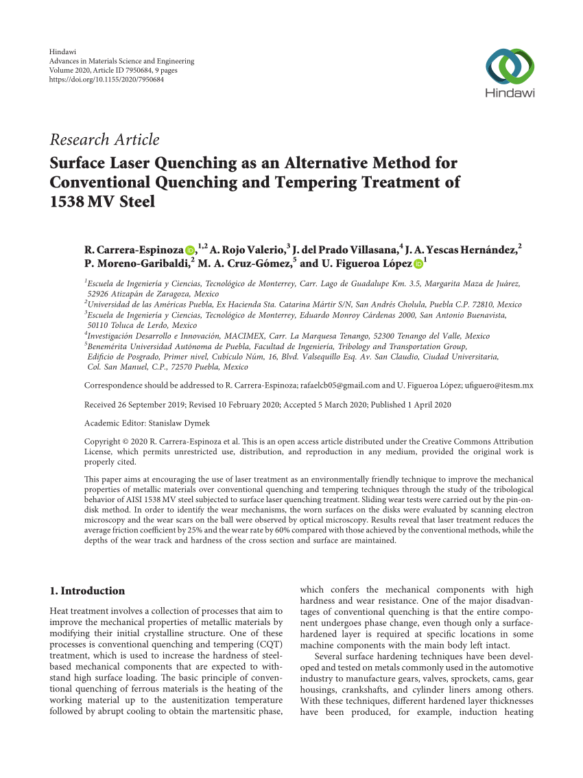 PDF) Surface Laser Quenching as an Alternative Method for Conventional  Quenching and Tempering Treatment of 1538 MV Steel
