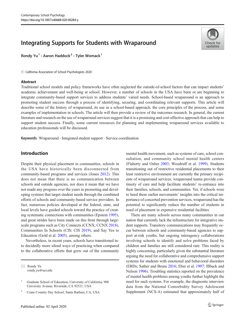 PDF) Integrating Supports for Students with Wraparound