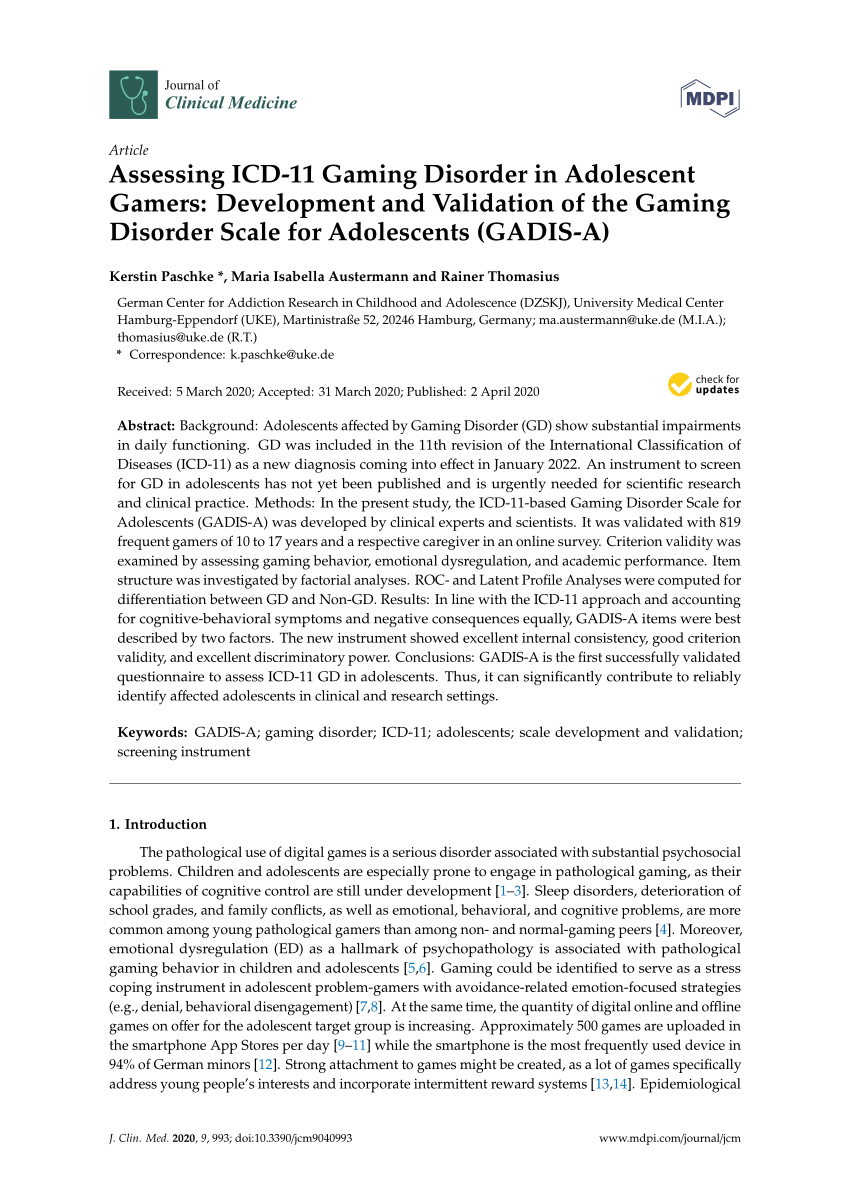 (PDF) Assessing ICD-11 Gaming Disorder in Adolescent ...