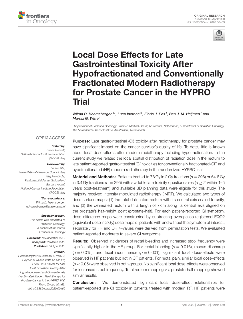Pdf Local Dose Effects For Late Gastrointestinal Toxicity After Hypofractionated And 1367