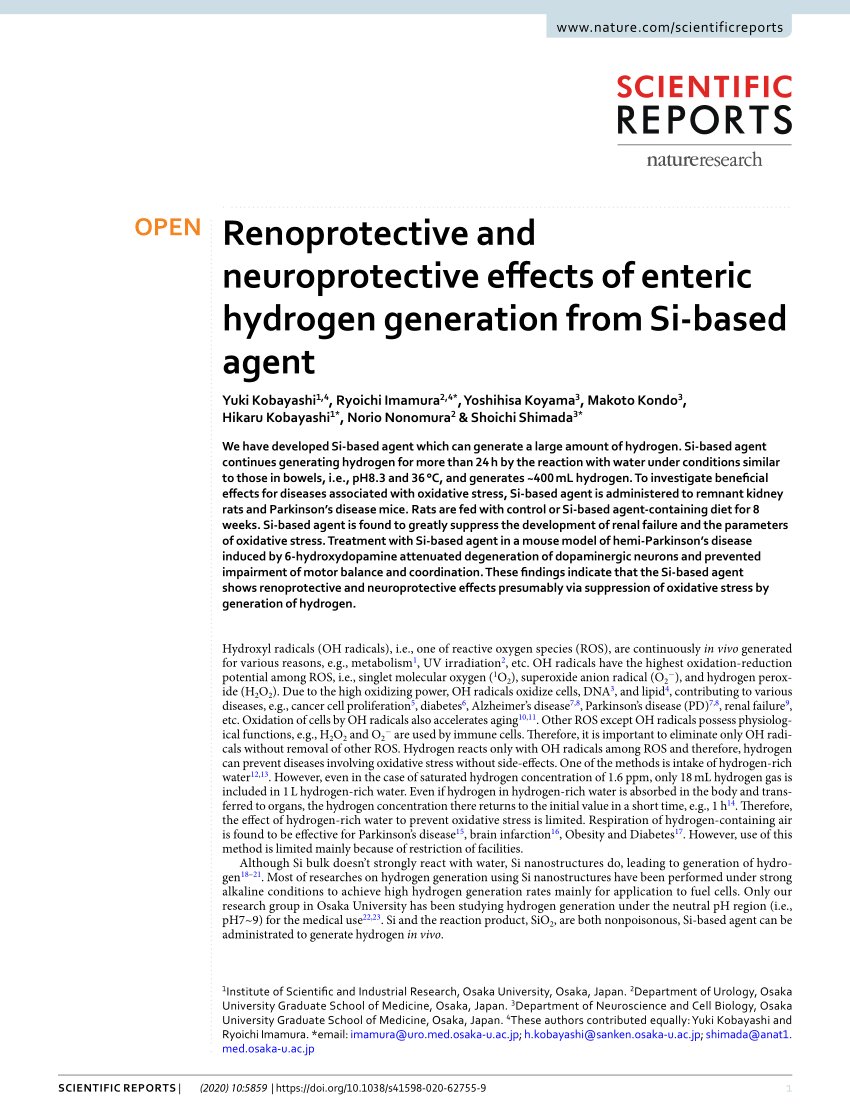 Pdf Renoprotective And Neuroprotective Effects Of Enteric Hydrogen Generation From Si Based Agent