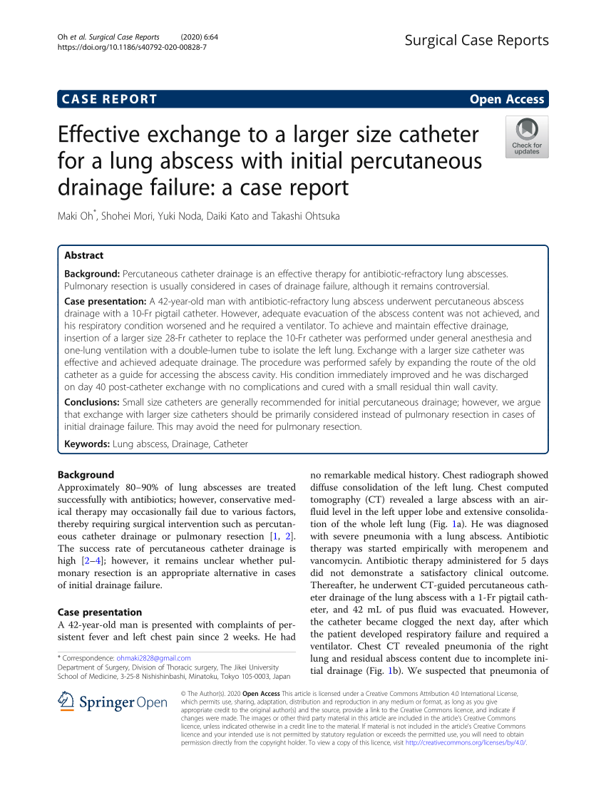 Pdf Effective Exchange To A Larger Size Catheter For A Lung Abscess