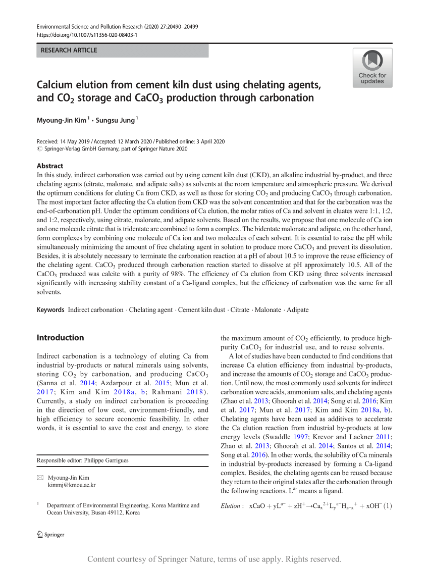 Calcium elution from cement kiln dust using chelating agents, and CO2  storage and CaCO3 production through carbonation | Request PDF