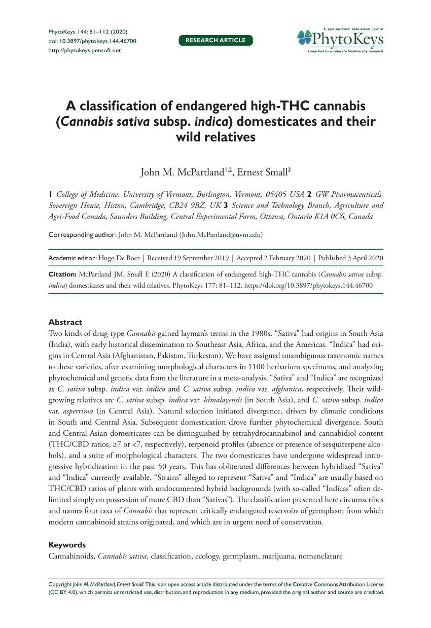 PDF) A classification of endangered high-THC cannabis (Cannabis sativa  subsp. indica) domesticates and their wild relatives