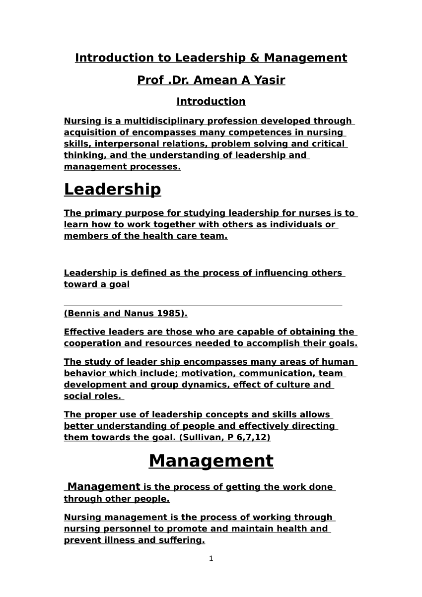 leadership and management introduction essay