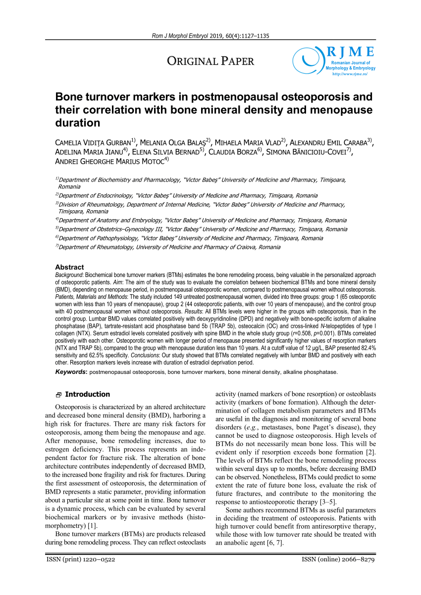 PDF Bone turnover markers in postmenopausal osteoporosis and  