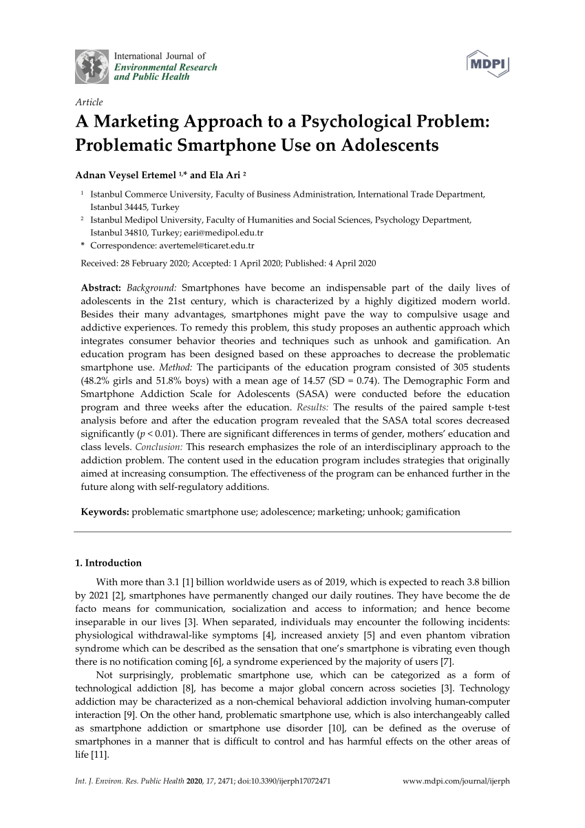 Pdf A Marketing Approach To A Psychological Problem Problematic Smartphone Use On Adolescents