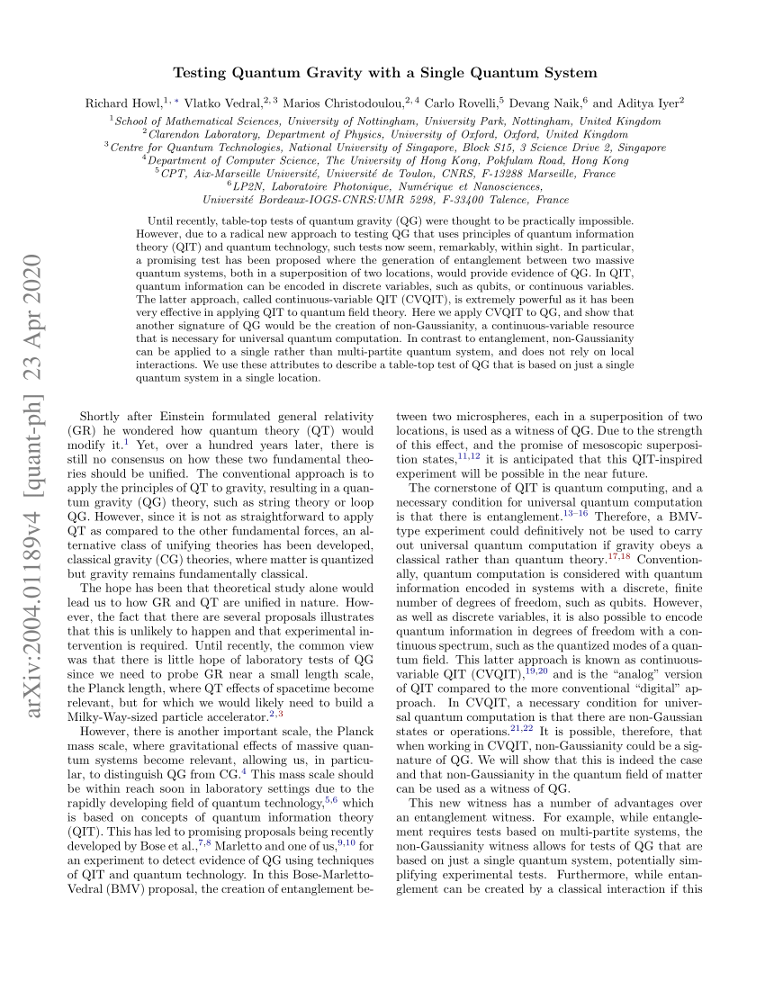 Pdf Testing Quantum Gravity With A Single Quantum System 4353