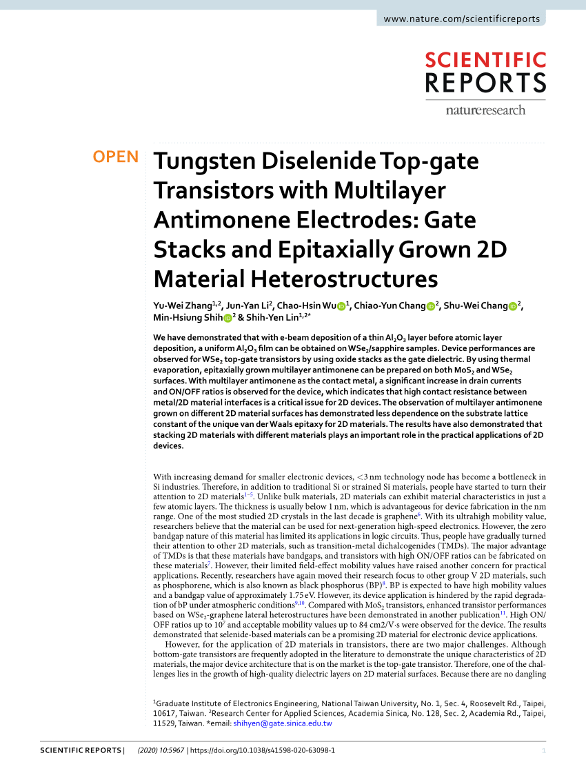 PDF) Tungsten Diselenide Top-gate Transistors with Multilayer 