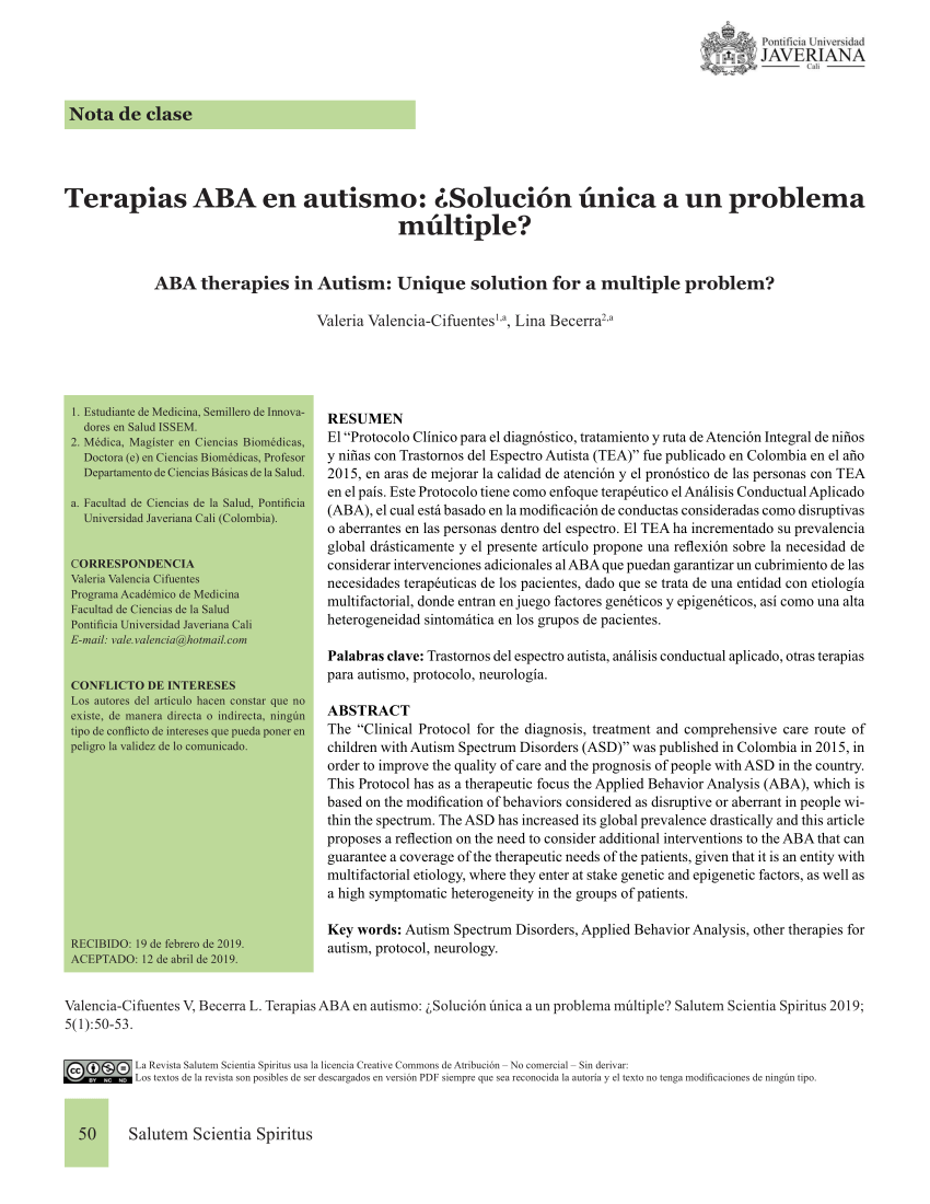 PDF) Terapias ABA en autismo: ¿Solución única a un problema múltiple? ABA  therapies in Autism: Unique solution for a multiple problem?