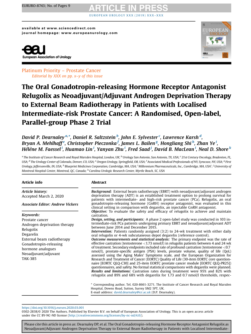 Pdf The Oral Gonadotropin Releasing Hormone Receptor Antagonist Relugolix As Neoadjuvant 4295